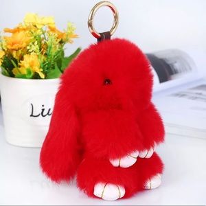NEW RED Fur Bunny Bag Charm / Keychain